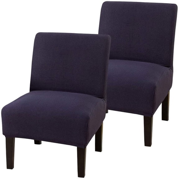 2 Pack Armless Accent Chair Covers, Stretch Knitted Slipper Chair Couch Slipcover Furniture Protector, Navy Blue