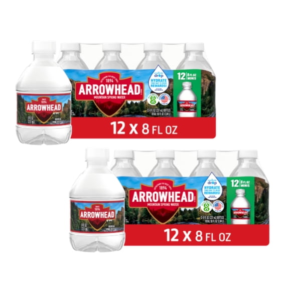 (2 Pack) Arrowhead Mountain Spring Water, 8 fl oz Plastic Bottles 12 Count