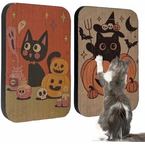 2 Pack Art Cat Scratcher, Wall-Mountable Cat Scratch Pad, Cat Wall Scratcher 16.7x11x1 Inch Cat Scratching Board for Indoor Cats Toy (Pumpkin)
