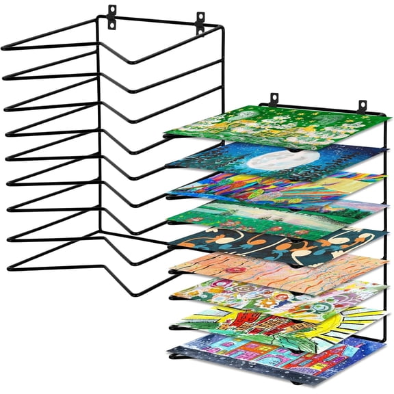 2 Pack Art Drying Rack for Classroom 9-Shelf Paint Drying Metal Racks Wall Mount & Desktop Stand for Art Studio School Artboard Storage and Paper Organization