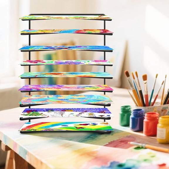 2 Pack Art Drying Rack for Classroom, 9 Shelves Paint Drying Racks Wall Mount and Desktop Stand