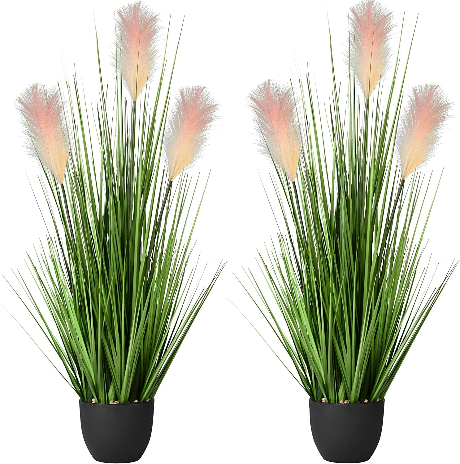 2 Pack Artificial 34" Greenery Floor Plants with Reed Flowers, Tall