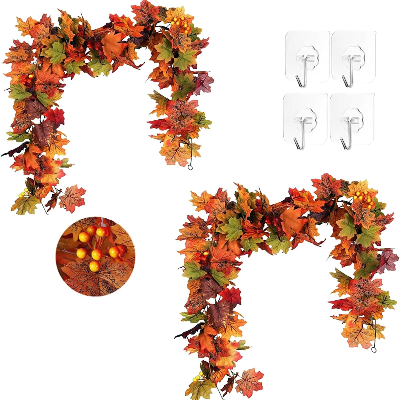 2 Pack Artificial Autumn Maple Leaf Rattan Garland, Thanksgiving ...