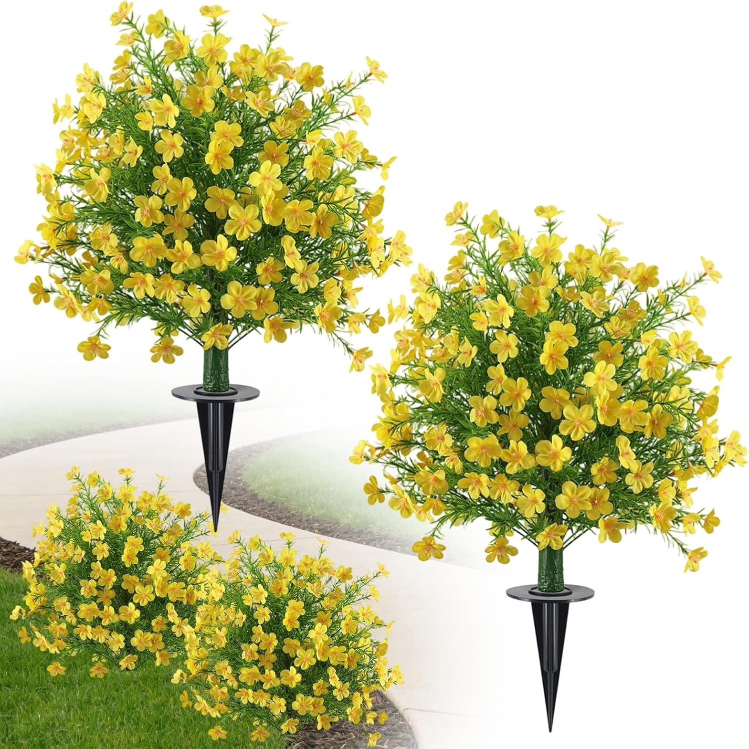 2 Pack Artificial Boxwood Topiary Ball Trees with Ground Spike for Outdoor, 23" Faux Realistic Floral Sphere Shrubs, Artificial UV Resistant Fake Bush Plants for Garden Yard Porch Decor
