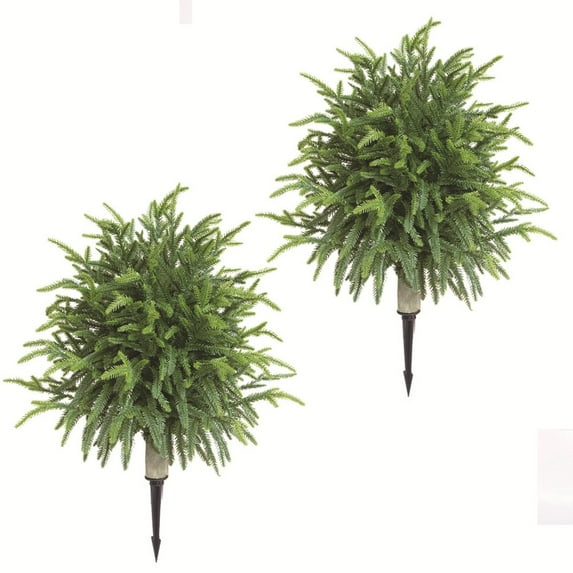 2 Pack Artificial Boxwood Topiary Balls with Ground Spikes - 24" UV Resistant Greenery Shrubs for Outdoor/Indoor Decor, for Garden, Porch, Lawn & Yard (Green)