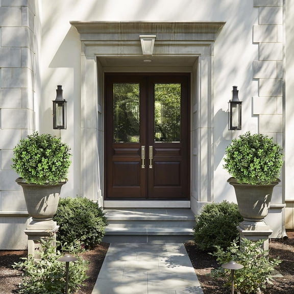 2 Pack Artificial Boxwood Topiary Bush, 23.6 Inch Resistant Artificial Topiary Ball, with Ground Spikes