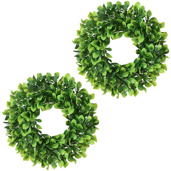 2 Pack Artificial Boxwood Wreath - 11" Mini-Sized Boxwood Wreath Green Candle Wreath for Wall Window Home Decoration