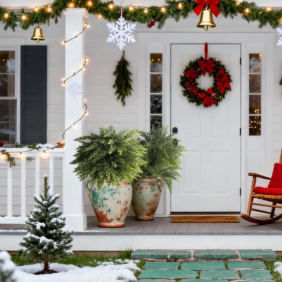 2-Pack Artificial Cedar Topiary Ball Trees 22" Outdoor  Faux Cypress Shrubs with Ground Spike, Realistic Evergreen Bushes for Front Porch, Garden, Backyard, and Indoor Decor