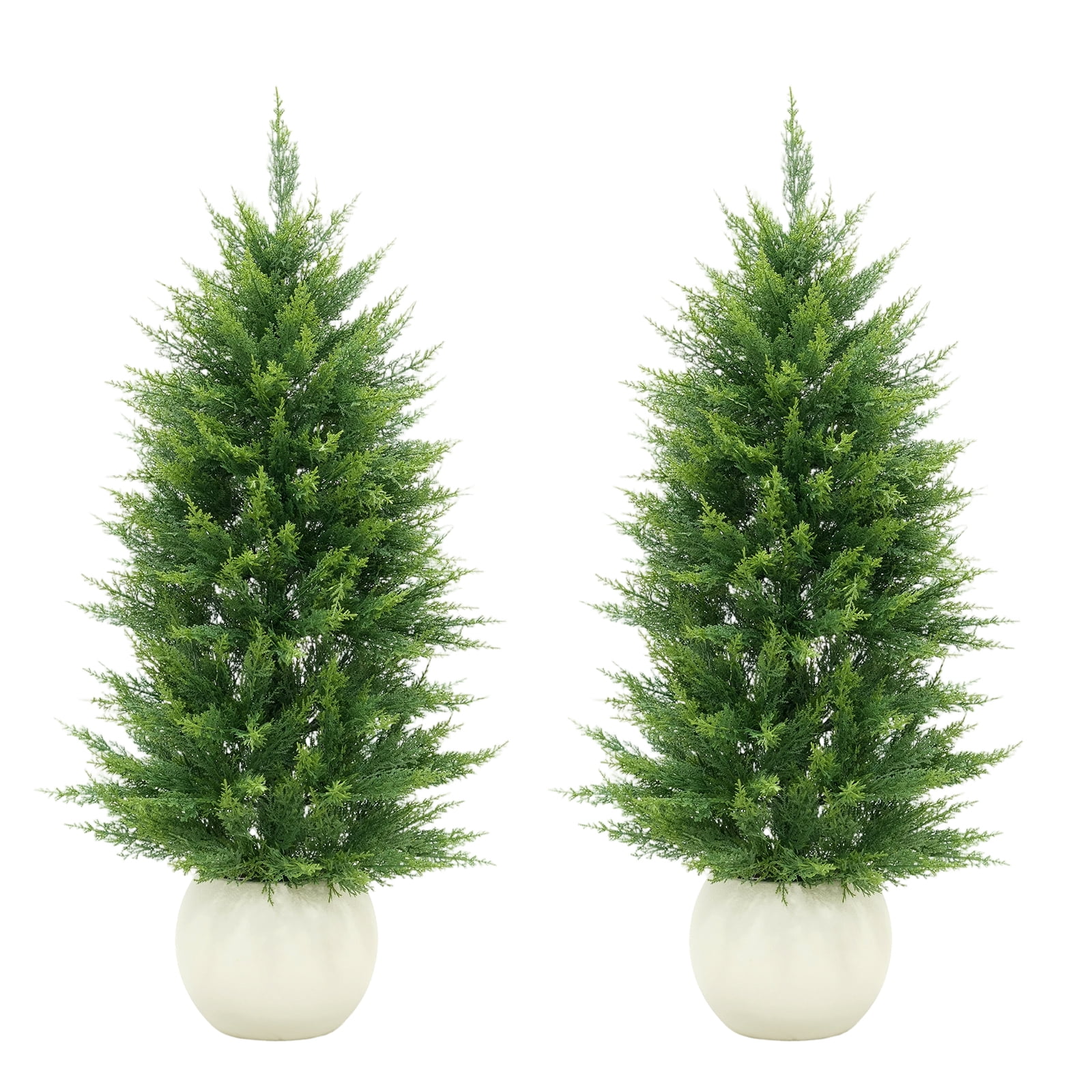 Moving Topiary 2-Pack Artificial Cedar Topiary Trees 3/4FT Potted Faux Cypress Shrubs ...