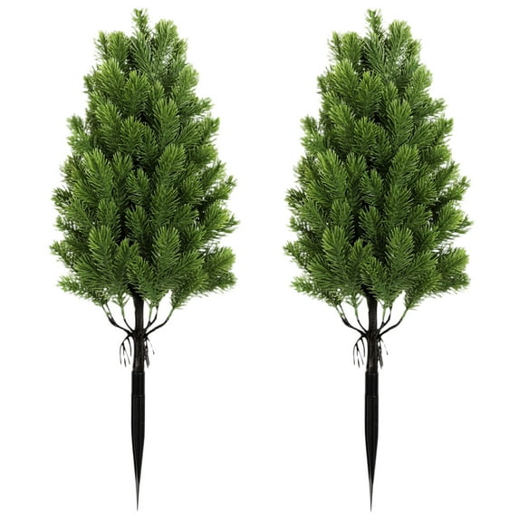 2-Pack Artificial Cedar Topiary Trees with Ground Spike, 24 Inches Evergreen Tree for Porch, Christmas Outdoor for Room Garden Backyard Decor, Christmas Supplies