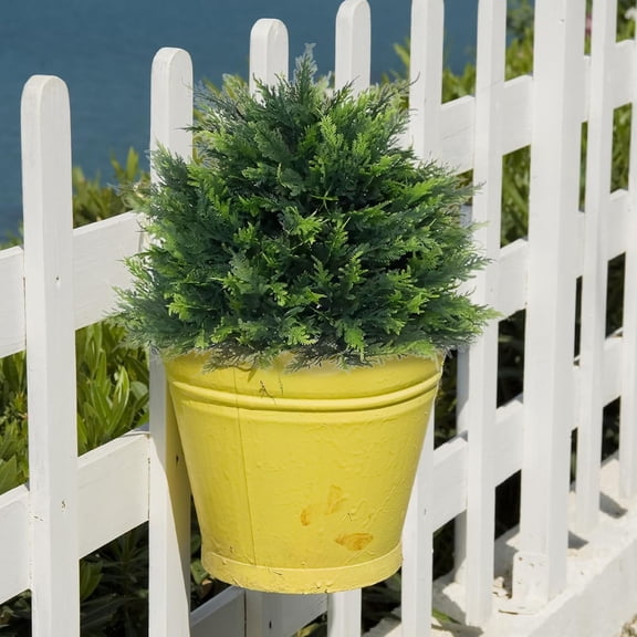 2 Pack Artificial Cedar Topiary Trees with Ground Spikes - Realistic  Resistant PE Greenery for Indoor Outdoor Decor, Garden, Porch,  (Separate Spikes & Trees)