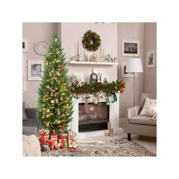 2-Pack Artificial Cedar Trees in Black Pot (3/4/5FT) - Realistic Faux Outdoor/Indoor Potted Plants for Front Porch, Door, Office, Xmas & Year-Round Decor