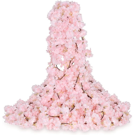 2 Pack Artificial Cherry Blossom Garland Hanging Vine Faux Cherry Blossom Flowers Garland for Home Garden Wedding Party Decor,Champagne