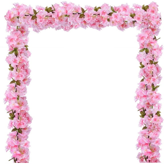 2 Pack Artificial Cherry Blossom Garland Hanging Vine Faux Cherry Blossom Flowers Garland for Home Garden Wedding Party Decor,Champagne
