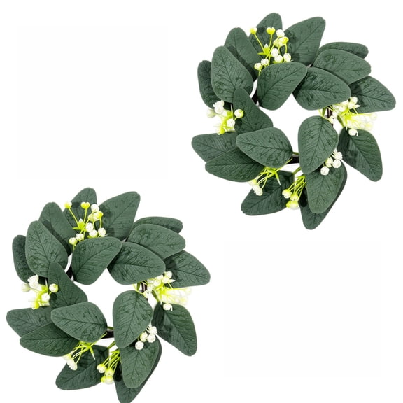 2 Pack Artificial Eucalyptus Candle Ring Wreaths, Green Fake Eucalyptus Leaves Mini Candle Holder Rings for Table Home Decor