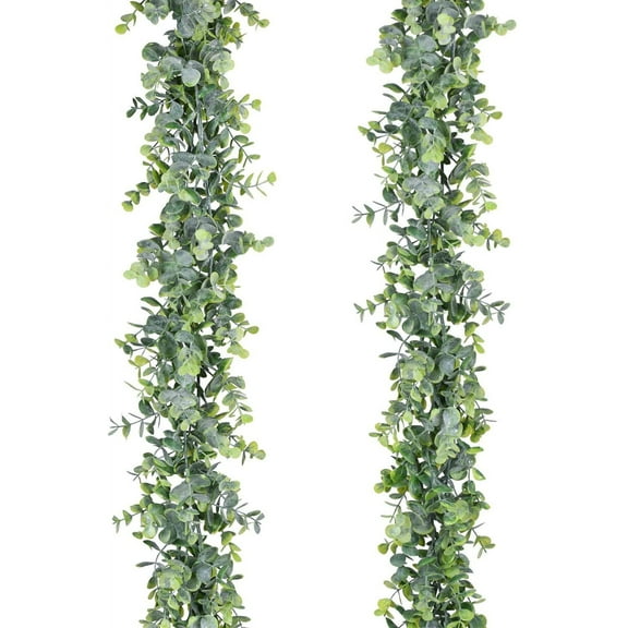 2 Pack Artificial Eucalyptus Garland, Fake Eucalyptus Greenery Garland Wedding Backdrop Arch Wall Decor, 5.5 Feet/Strand Fake Hanging Plant for Table Festival Party Decoration A