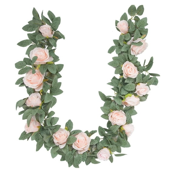 2 Pack Artificial Eucalyptus Silk Rose Flower Garland Greenery Vine for Wedding Arch, Table, Wall Backdrop, Party, Room Decor (Pink)