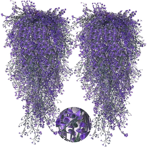 2 Pack Artificial Fake Hanging Plant Faux Vine Wall Plants Fake Ivy Greenery Garland Room Decor Home Garden Wedding Party Indoor Outdoor Decorations (Purple)