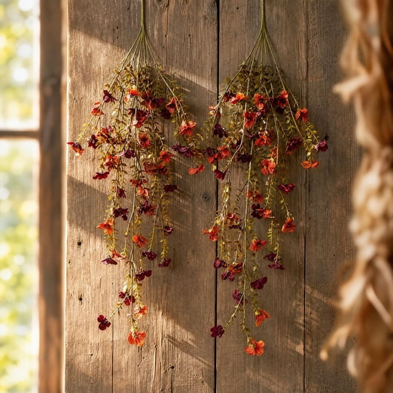 2 Pack Artificial Fall Hanging Basket 29.92 Inch Faux Silk Cascading Floral Arrangement for Outdoor Porch Patio Wall Decor and Autumn Home Decoration