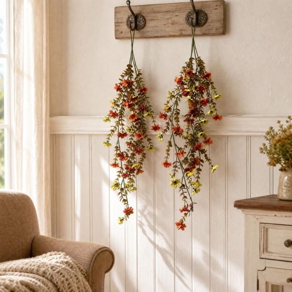 2 Pack Artificial Fall Hanging Basket 29.92 Inch Faux Silk Cascading Floral Arrangement for Outdoor Porch Patio Wall Decor and Autumn Home Decoration