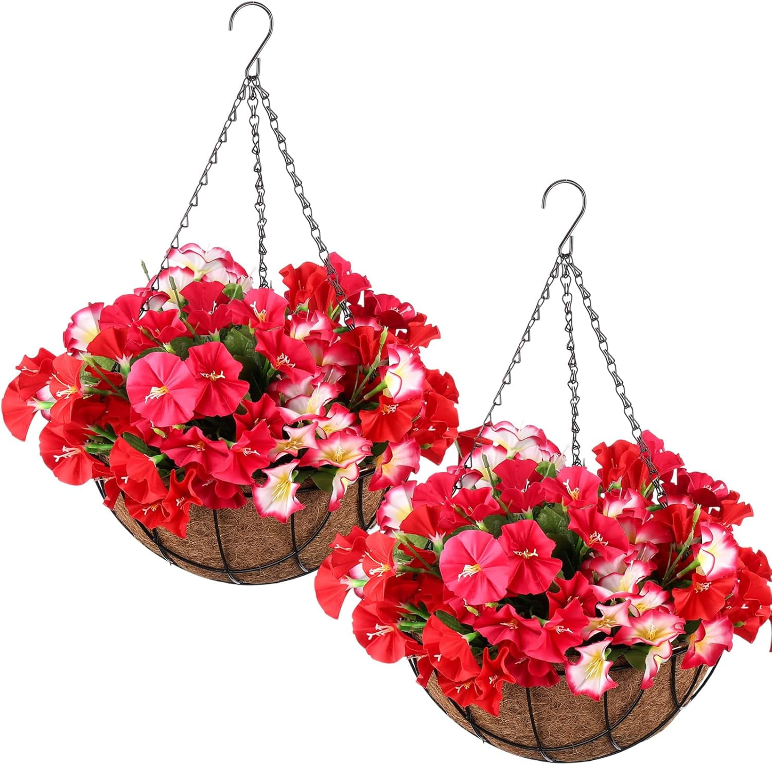 2 Pack Artificial Faux Hanging Flowers in Basket for Summer Outdoor ...