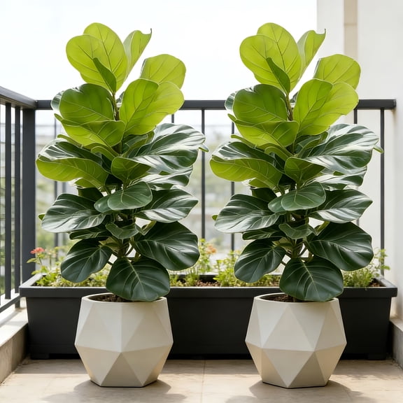 2 Pack Artificial Fiddle Leaf Fig Tree 2.8ft Fake Potted Plant for Entryway Balcony Home Office Apartment Living Room Indoor Outdoor Modern Decor Small Space Greenery