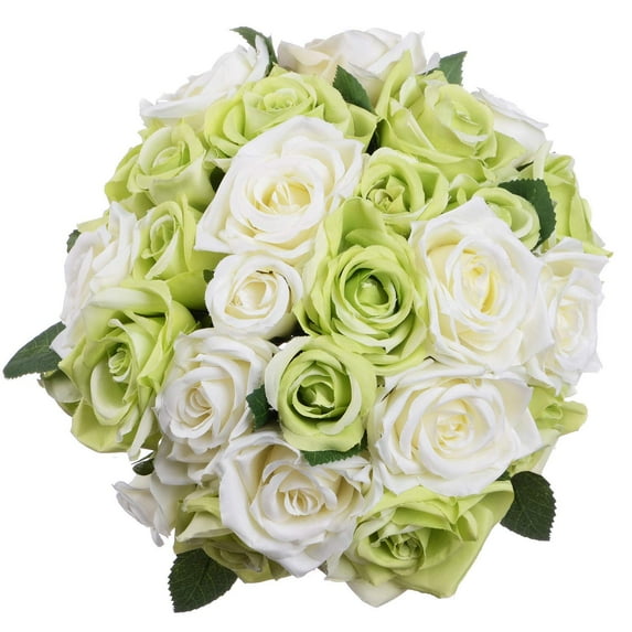 2 Pack Artificial Flowers Rose Bouquet Fake Flowers Silk Plastic Artificial Roses 18 Heads Bridal Wedding Bouquet for Home Garden Party Wedding Decoration (Green)