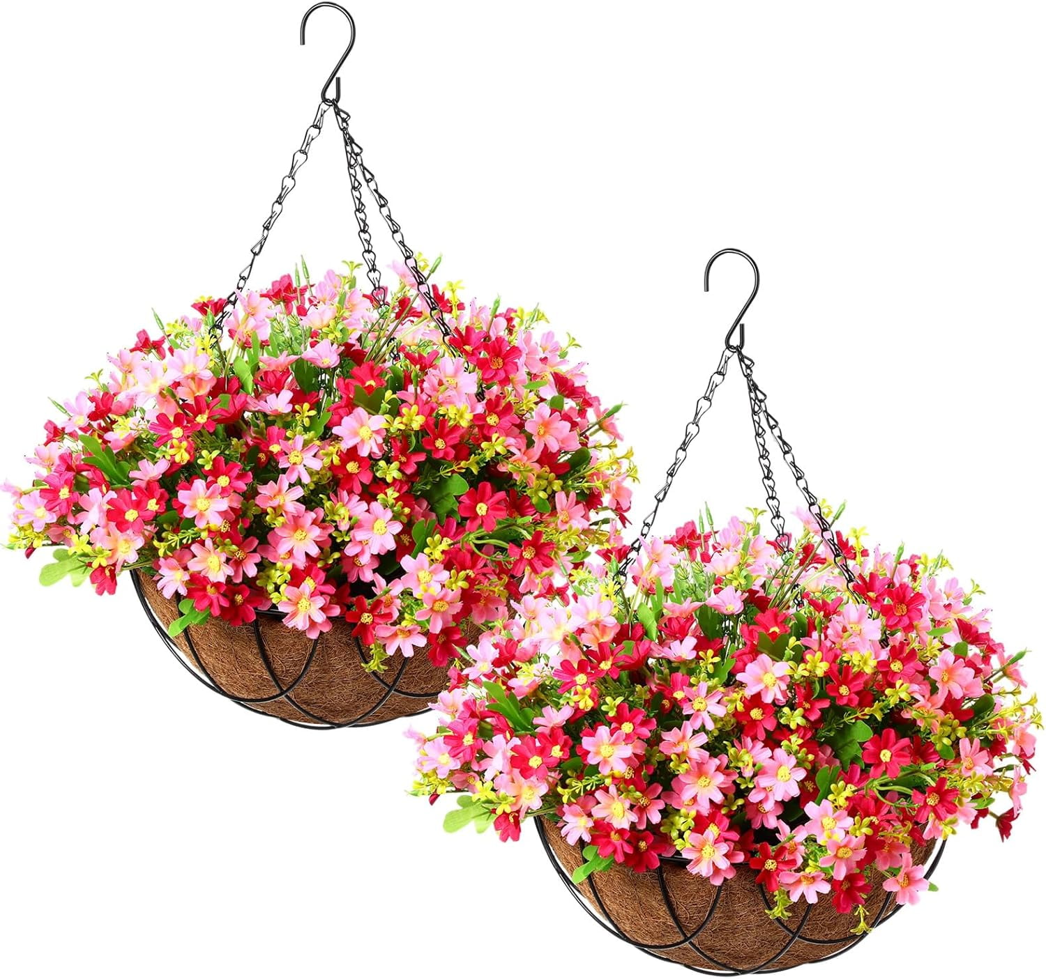 2 Pack Artificial Hanging Baskets with Flowers for Outdoors Fake ...