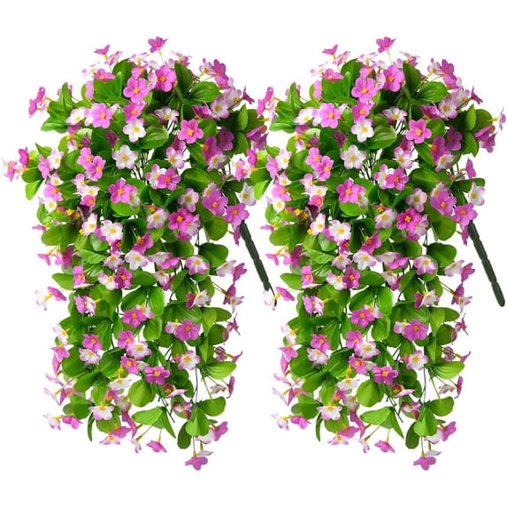 2 Pack Artificial Hanging Flowers, Fake Hanging Plants Dichroism Orchid Flower Bouquet for Wall Home Room Garden Wedding Indoor Outdoor Spring Decoration(Deep Pink)
