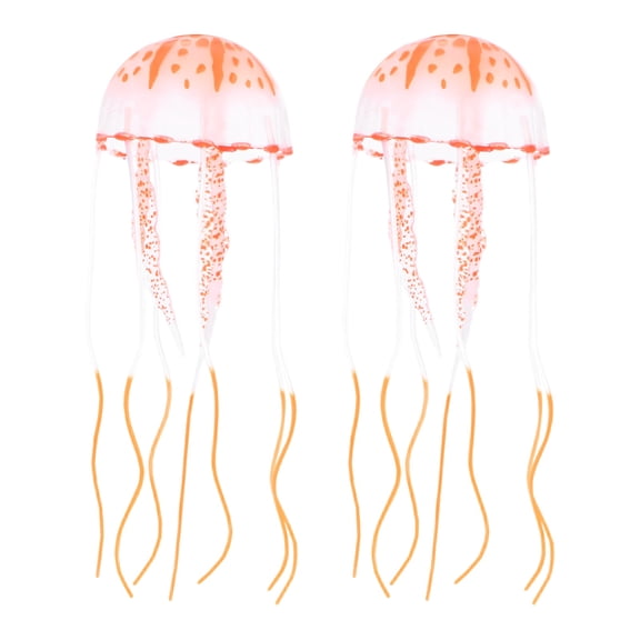 2-Pack Artificial Jellyfish Aquarium Decor, Silicone Floating Jellyfish Ornament with Sucker, Fish Tank Ornament Aquarium [Orange]