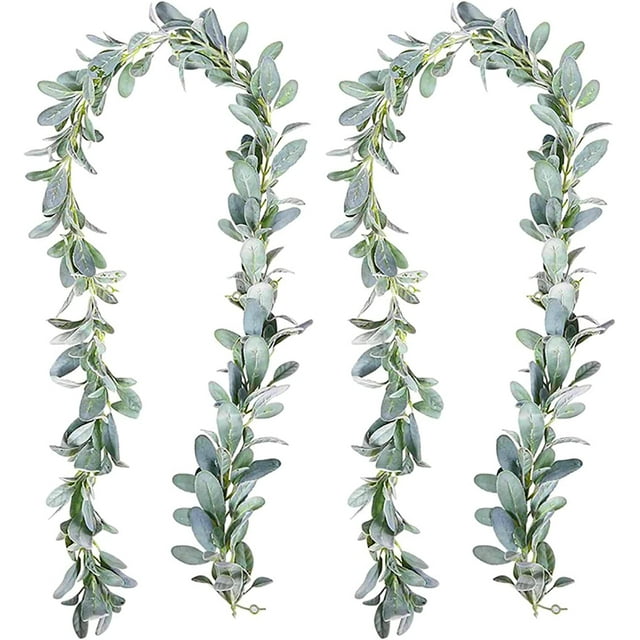 2 Pack Artificial Lambs Ear Greenery Garland Flocked Green Leaves Vines