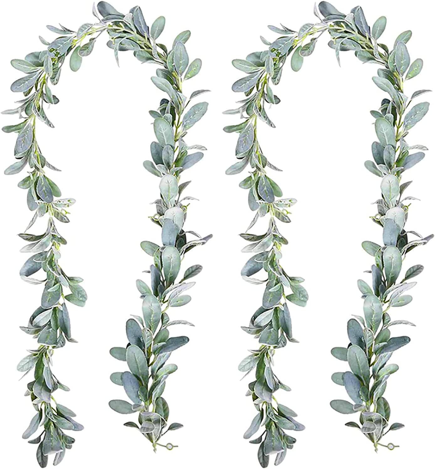 2 Pack Artificial Lambs Ear Greenery Garland Flocked Green Leaves Vines Garland Lambs Ear Vine
