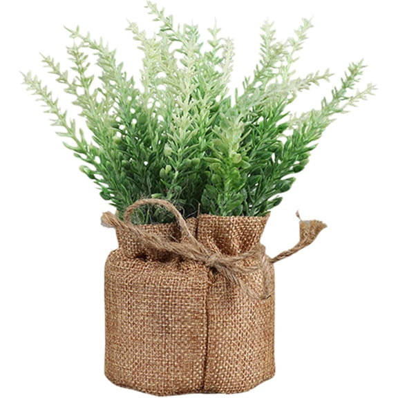 2 Pack Artificial Lavender, Rustic Small Plant Decor with Burlap Bag Faux Potted Plants for Window Patio,Rustic Farmhouse,Wedding Centerpieces,Indoor Outdoor Decorations (Green)