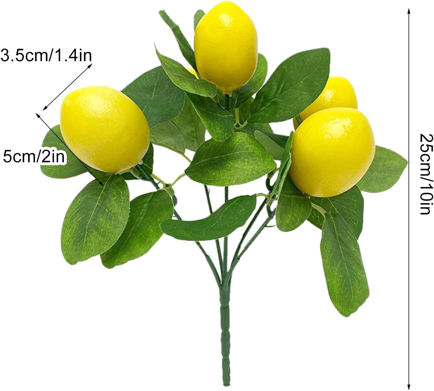2 Pack Artificial Lemons Branches, 5 Head Yellow Faux Lemons With Stem