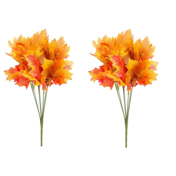 2 Pack Artificial Maple Leaf Branches, 11.4in Faux Fall Foliage Stems for Vase and Table Centerpiece, Rustic Home Decoration for Kitchen and Living Room Orange