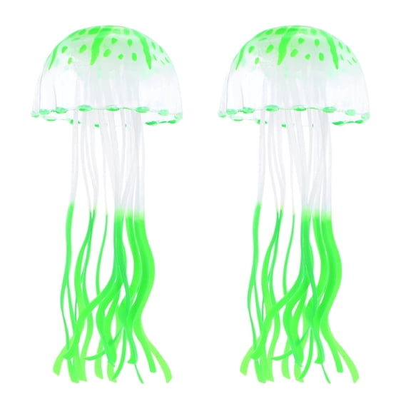 2-Pack Artificial Multi-Tentacled Jellyfish Decor, Silicone Jellyfish Ornament with Sucker, Fish Tank Ornament Aquarium [Green]