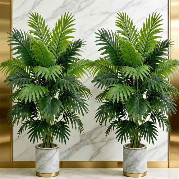 2 Pack Artificial Palm Trees Real Touch Faux Tropical Plant UV Resistant Maintenance Free for Home Office Living Room Indoor Outdoor Decor