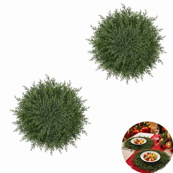 2 Pack Artificial Pine Round Placemats, 40cm/15.7in Large Green Cedar Table Mats, Rustic Evergreen Wreath Table Centerpiece Decor for Christmas, Holiday Dinner, Farmhouse Table Setting