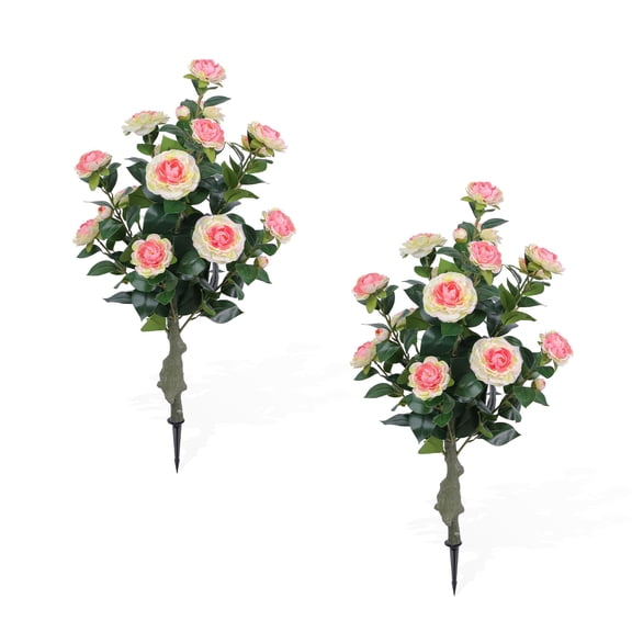 2-Pack Artificial Pink Rose Trees, 3ft Faux Rosa Plants with Ground Spikes for Outdoor & Indoor Decor
