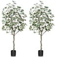 thumbnail image 1 of 2 Pack Artificial Plants 4ft Artificial Eucalyptus Silk Tree in Pot, Faux Plastic Eucalyptus Plant with Durable Plastic Trunk for Home Decor Office House Living Room Indoor Outdoor, 1 of 9