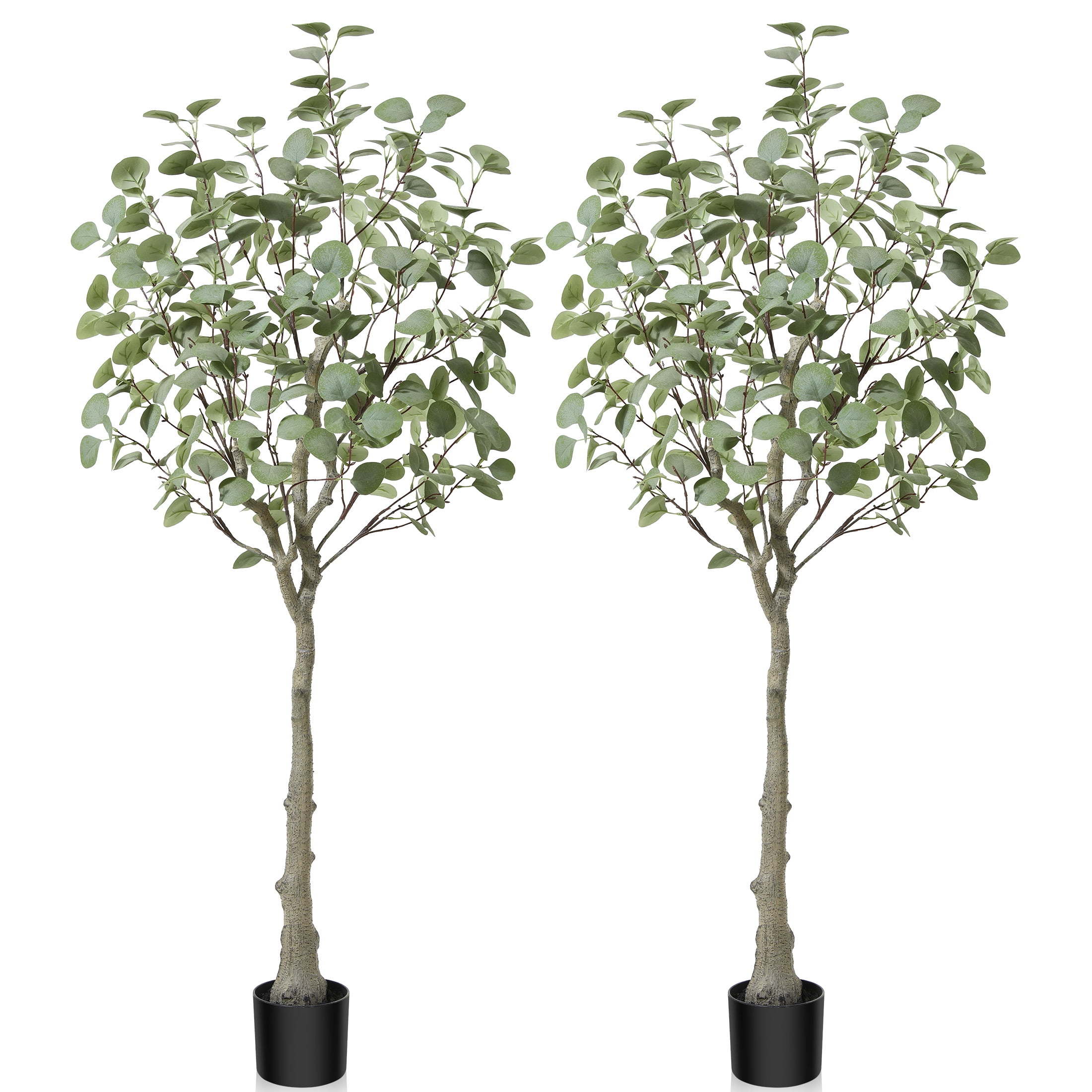 2 Pack Artificial Plants 5ft Artificial Eucalyptus Silk Tree in Pot, Faux Plastic Eucalyptus