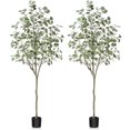 2 Pack 6ft Artificial Eucalyptus Silk Tree in Pot, Faux Plastic Indoor Outdoor Decor