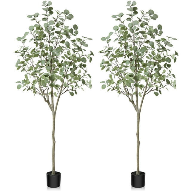 2 Pack Artificial Plants 6ft Artificial Eucalyptus Silk Tree in Pot