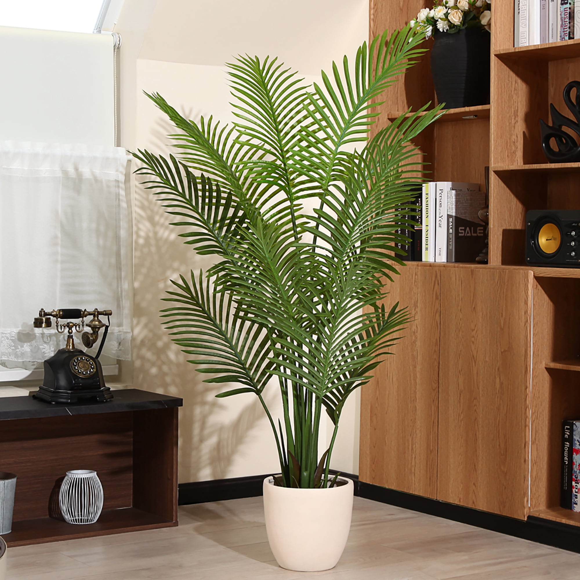2 Pack Artificial Plants in Basket 5 Feet Faux Green Areca Palm ...