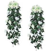 2 Pack Artificial Plants Hanging 39 in White Rose Plant Flowers Vines Wedding Home Party Office Arch and Backdrop Arrangement Decorations