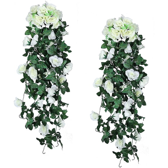 2 Pack Artificial Plants Hanging 39 in White Rose Plant Flowers Vines Wedding Home Party Office Arch and Backdrop Arrangement Decorations
