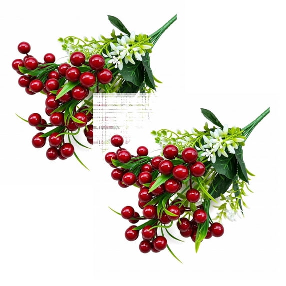 2 Pack Artificial Red Berry Branches with Green Leaves, 13.77 Inch Faux ...