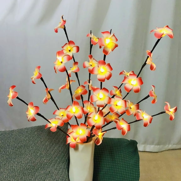 2 Pack Artificial Red Plumeria Tree Branches Lights, Battery Operated Foam Hawaiian Frangipani Twig Lamp for Table Party Vases Centerpieces