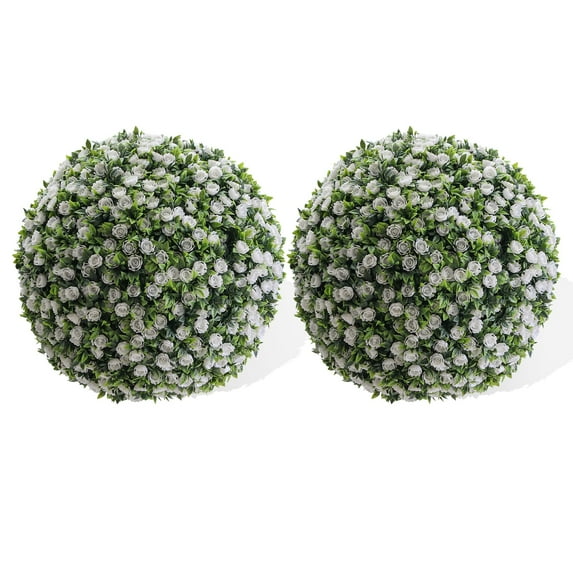 2-Pack Artificial Rose Topiary Balls, Faux Flower Sphere Decor for Indoor Outdoor Garden Wedding Party Home Office Porch, Realistic & Durable