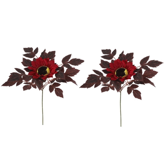 2 Pack Artificial Sunflower Maple Leaf Bouquet Faux Floral Stems for Harvest Festival and Thanksgiving Decor